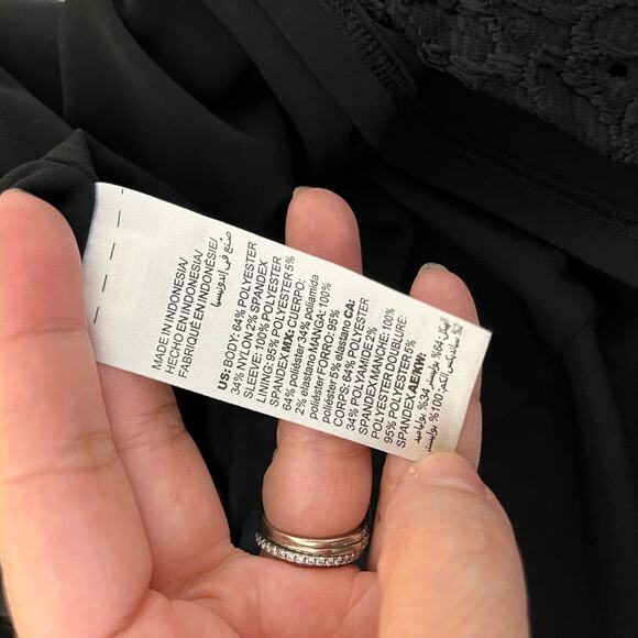 Chico's Lace Midi Dress 10 / 1.5 Black Embroidered Lace Tiered Bell Sleeve NWT - Picture 7 of 8